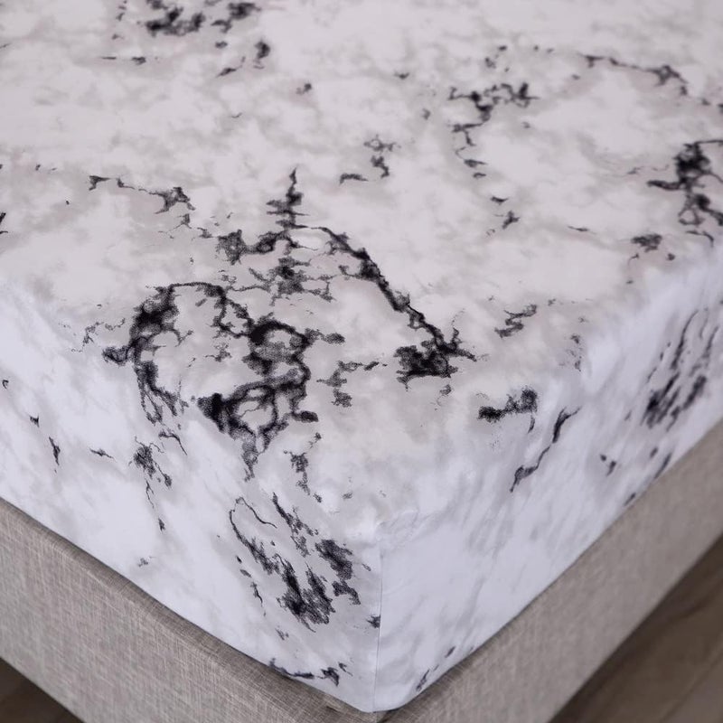 MAG Marble Bed Sheet, 4PC Black White and Gray, Full Size Modern Pattern Printed Bedding Sheet Set with 1 Top Flat & 1 Fitted Sheet with 2 Pillowcases, 14â€ Deep - Image 4